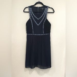 GUESS los angeles womens black dress pleated chiffon studded trim sleeveless 6